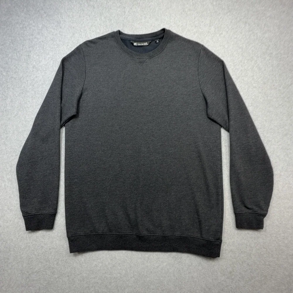 Travis Mathew Fink 2.0 Sweater Mens Medium Gray Black Crewneck French Terry Golf